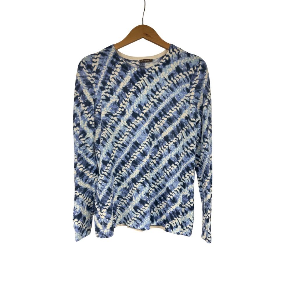 J.McLaughlin Womens Blue White Tie Dye Stripe Cotton Modal Knit Top Small